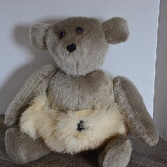 Vtg Jointed Mohair Bear with Fur Wrap - Picture 2 of 8